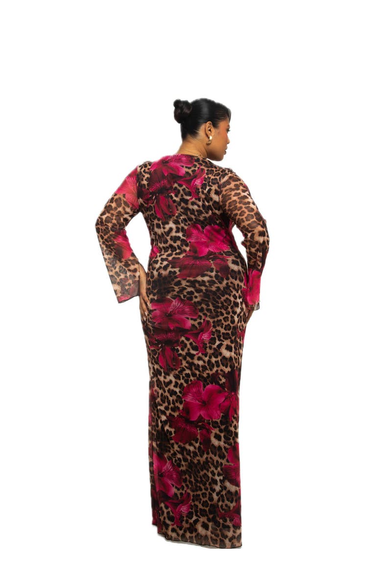 FASHION-SZN CURVE Plus Size Leopard Print Mesh Maxi Dress, Alternate, color, Brown
