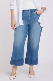 NYDJ Teresa Embroidered High Waist Wide Leg Ankle Jeans