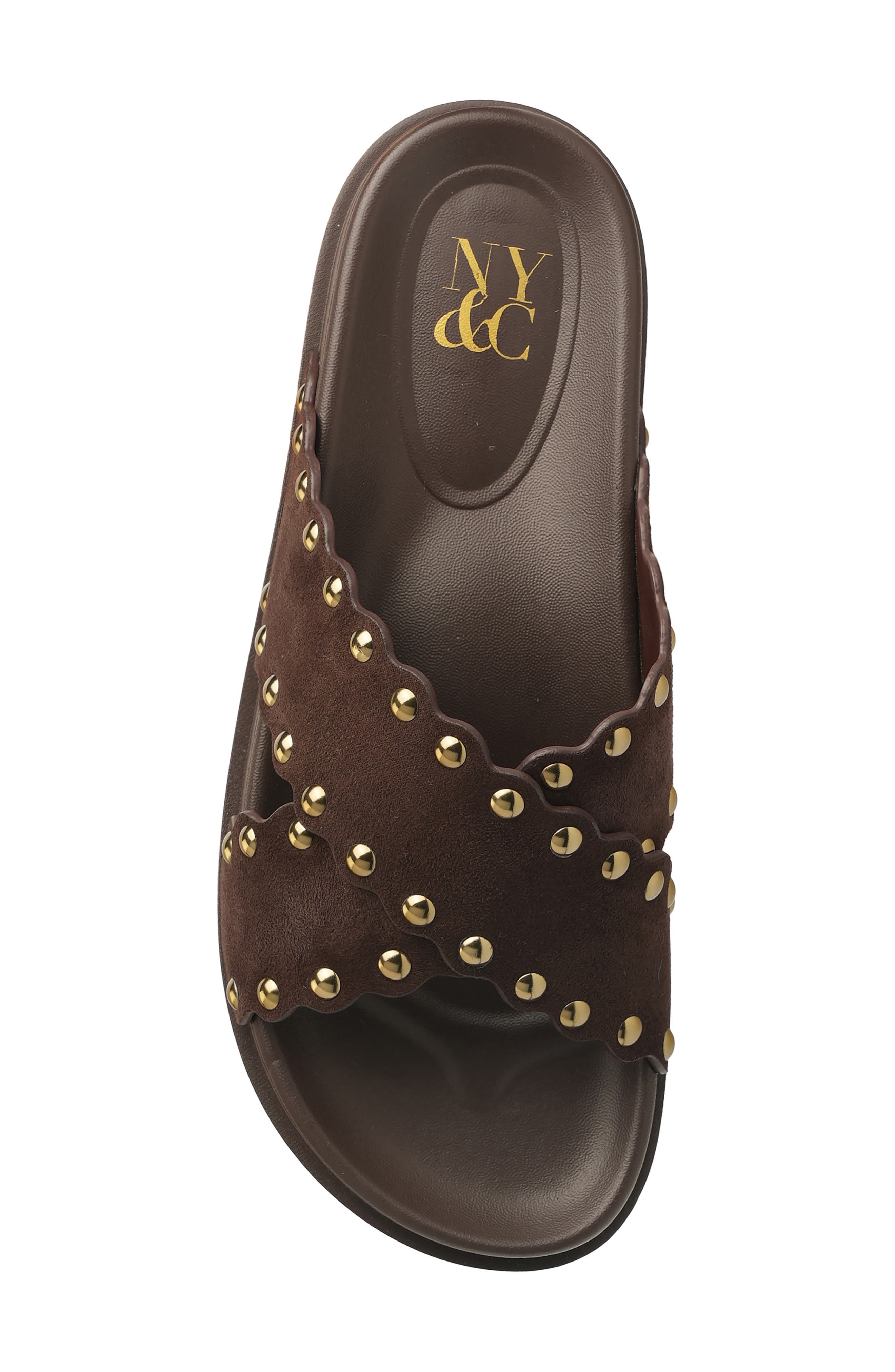 Barnett Stud Crisscross Slide Sandal, Alternate, color, CHOCOLATE