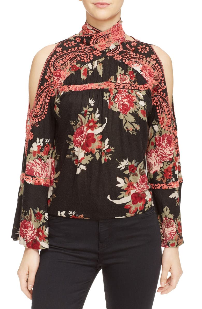 Free People 'Bainbridge' Embroidered Cold Shoulder Top, Main, color, 