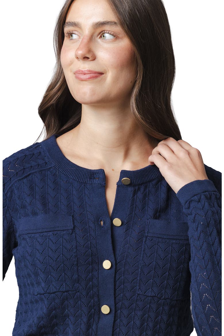 Organic Pointelle Sweater Cardigan, Alternate, color, Navy Pointelle