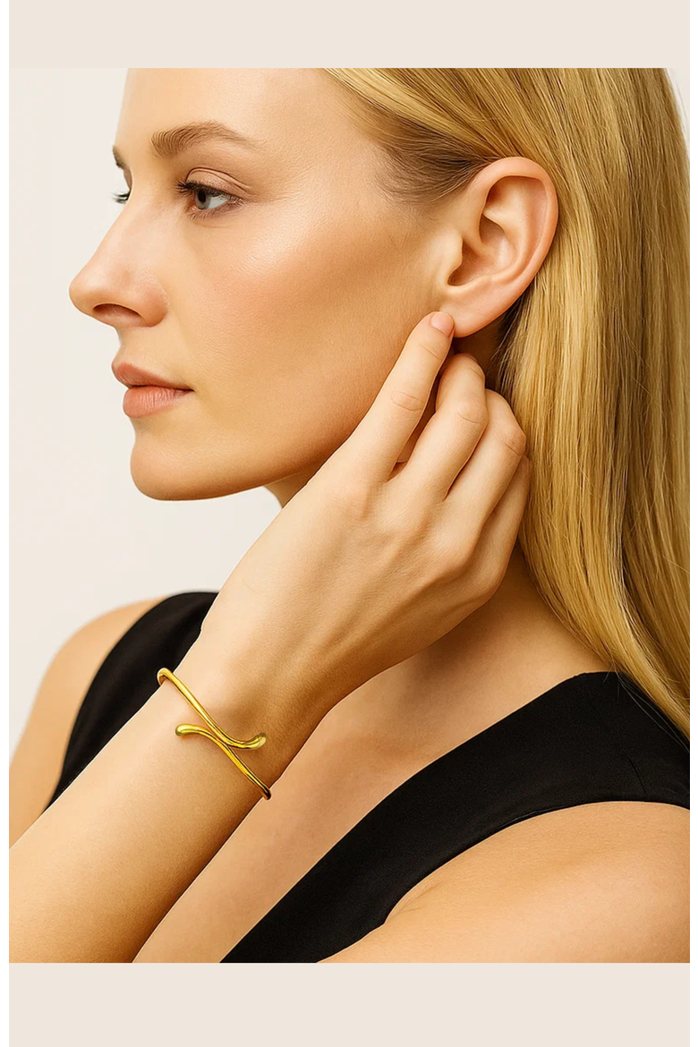 Isabella Gold Plated Teardrop Open Wrap Bangle Bracelet, Alternate, color, Gold