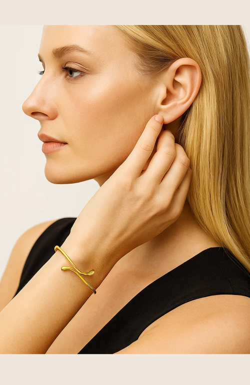 Hollywood Sensation Isabella Gold Plated Teardrop Open Wrap Bangle Bracelet In Gold