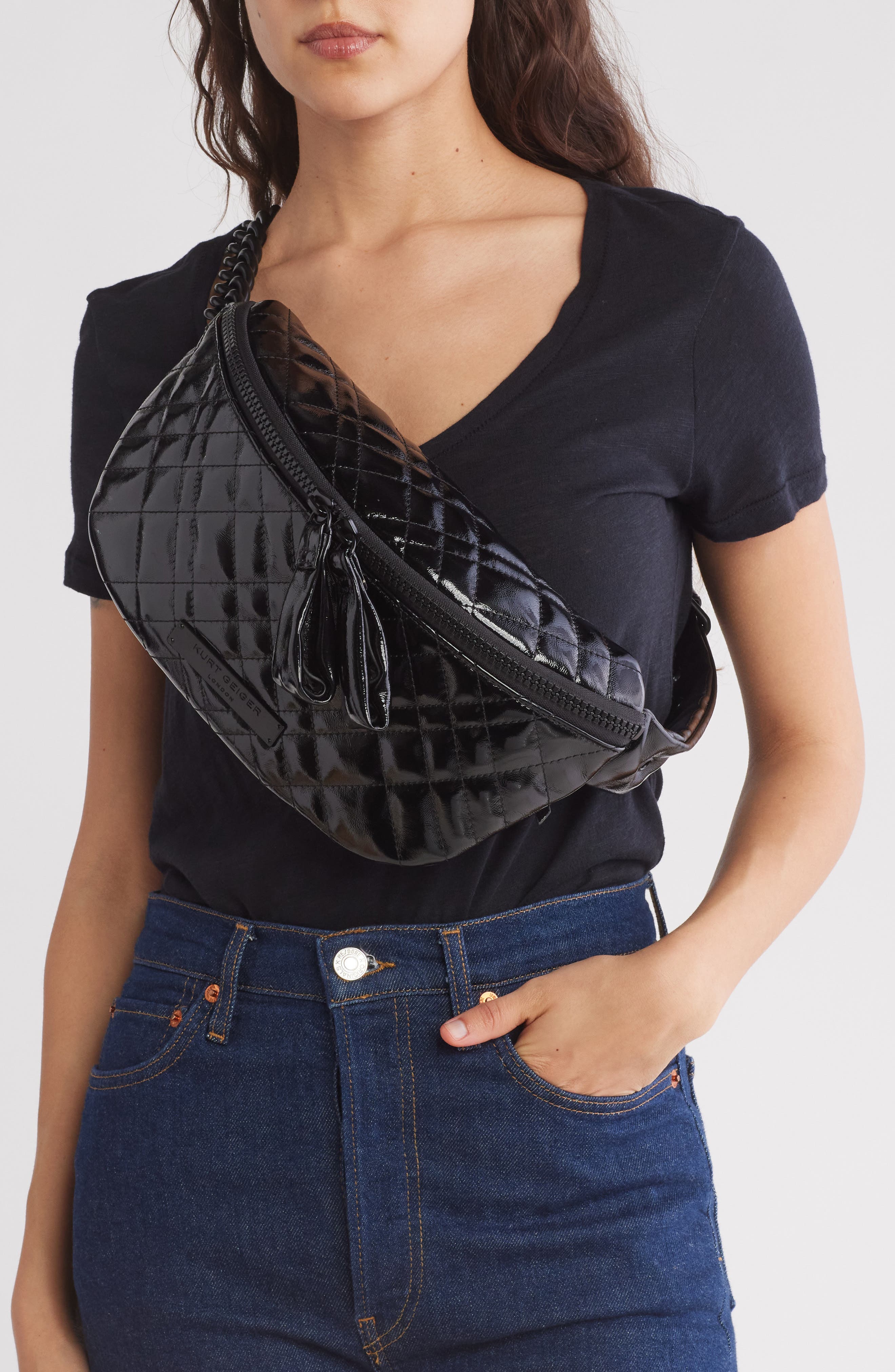 Kurt Geiger London Brixton Drench Leather Belt Bag, Alternate, color, Black