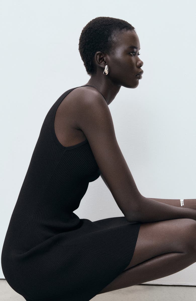 MANGO Rib Sweater Dress, Alternate, color, Black