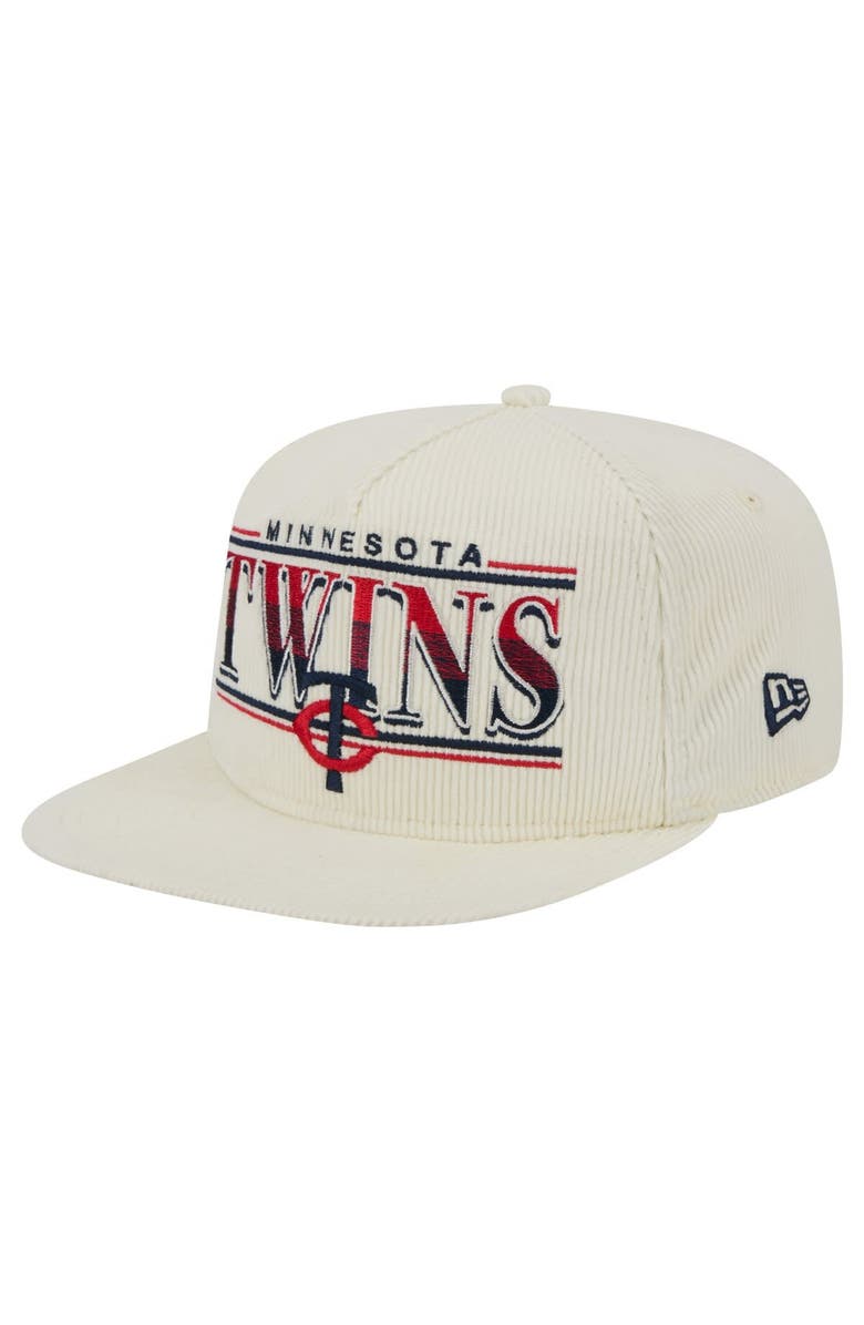 New Era Men's New Era Cream Minnesota Twins Throwback Bar Golfer Corduroy Snapback Hat, Alternate, color,