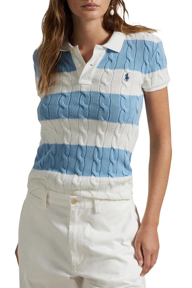 Polo Ralph Lauren Slim Fit Stripe Cable Short Sleeve Cotton Polo