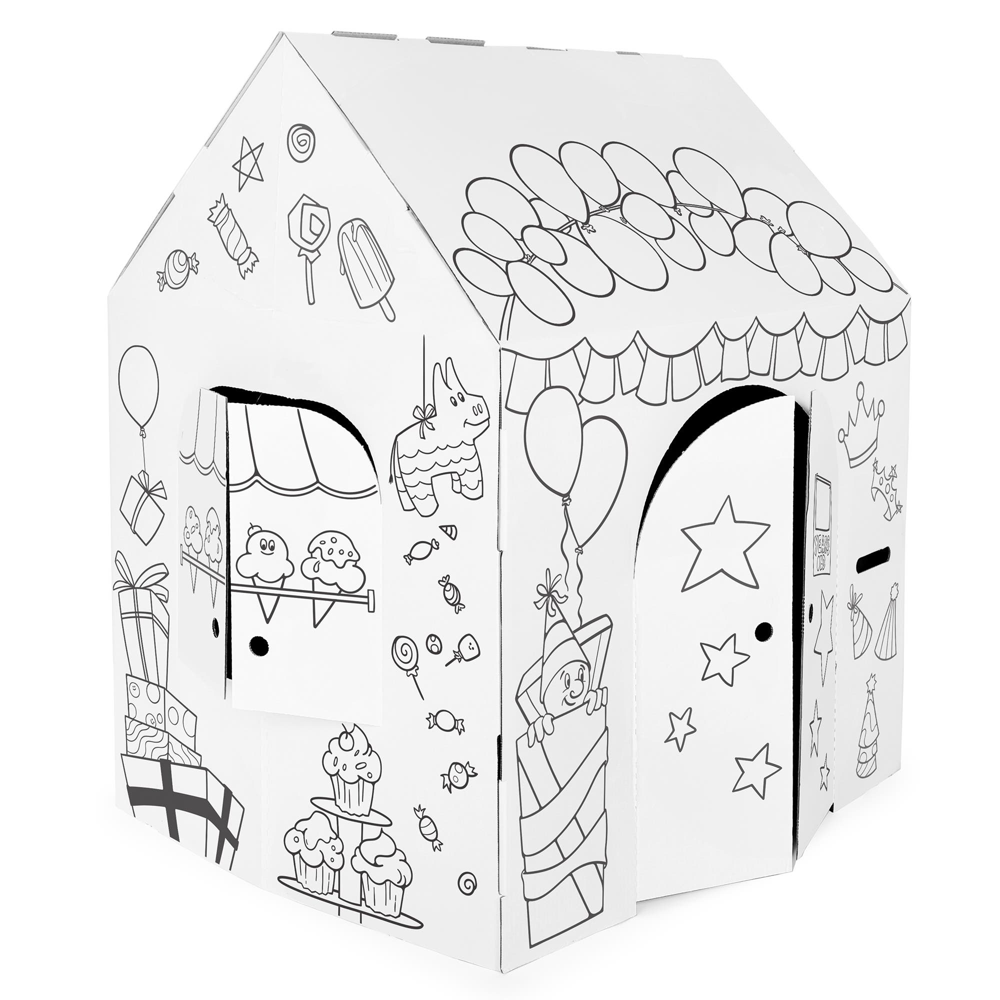 Easy Playhouse Birthday Arts & Craft Cardboard Fort in Multicolored 