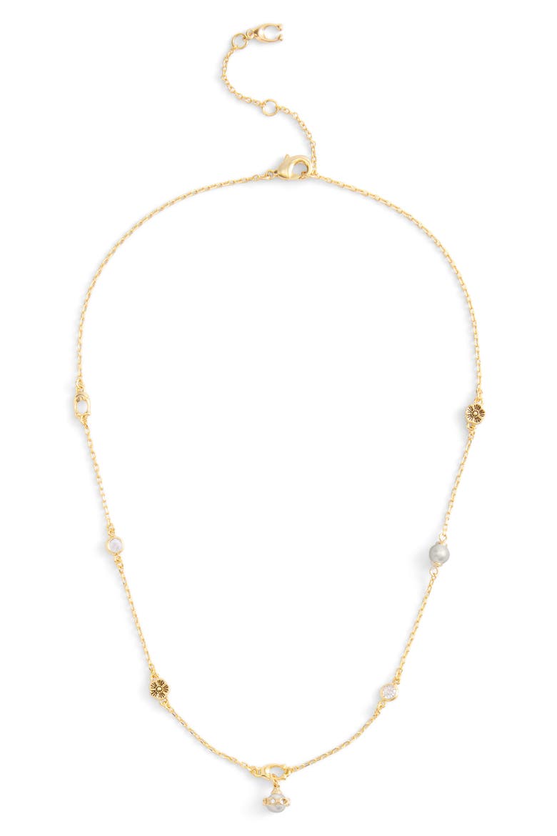 Faux Pearl & Crystal Station Necklace, Alternate, color, PEARL/ GOLD
