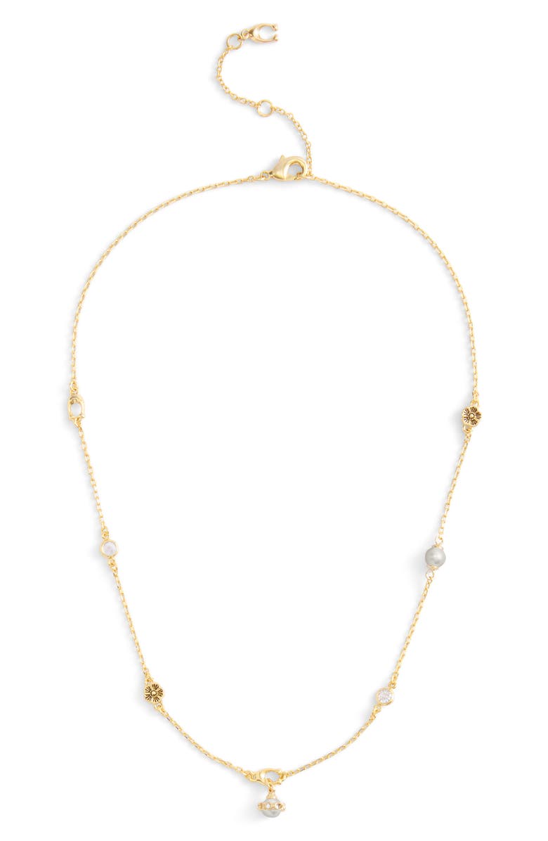 COACH Faux Pearl & Crystal Station Necklace, Alternate, color, Pearl/ Gold