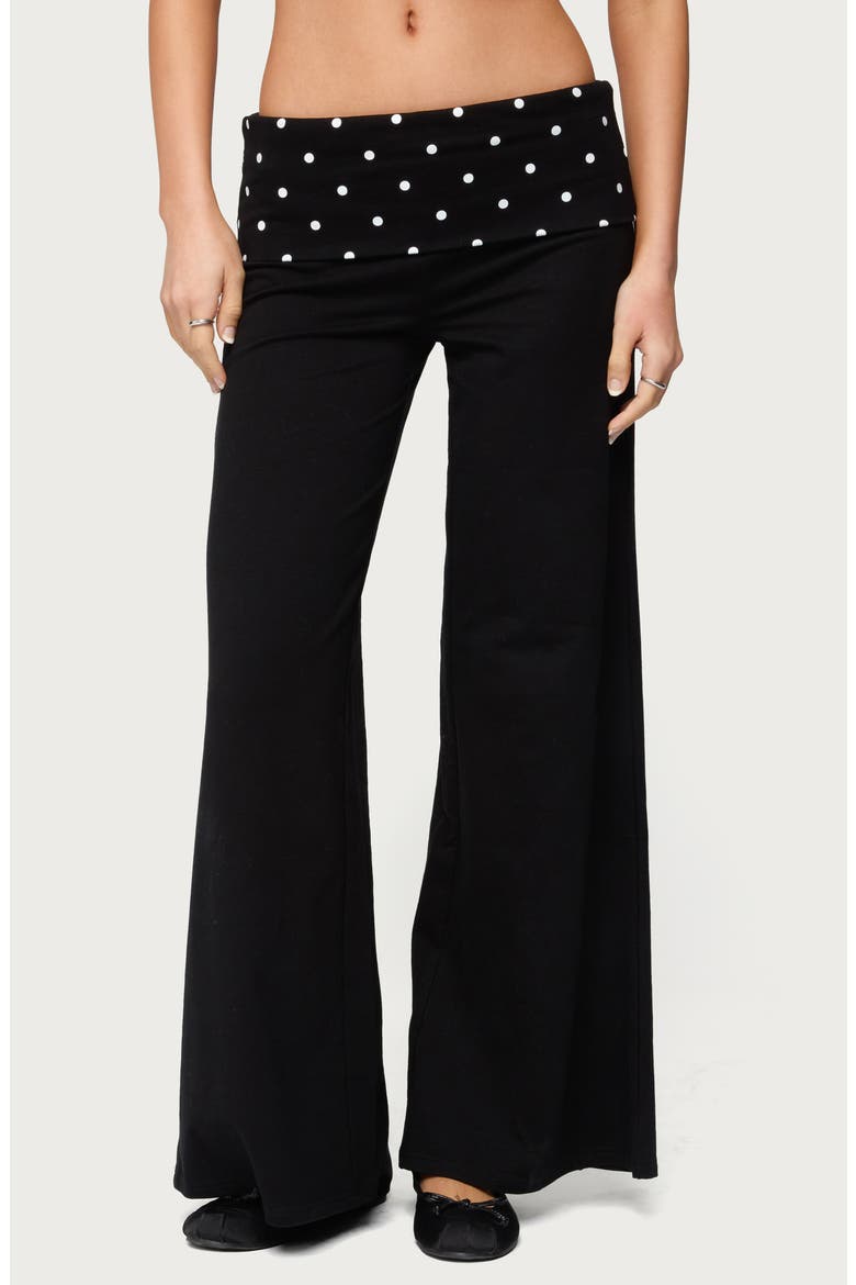 Reeva Polka Dot Foldover Pants, Main, color, BLACK