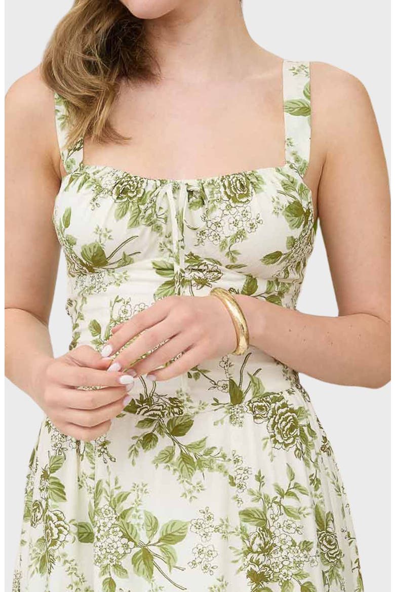 Floral Bustier Midi Dress, Alternate, color, LIGHT OLIVE MULTI