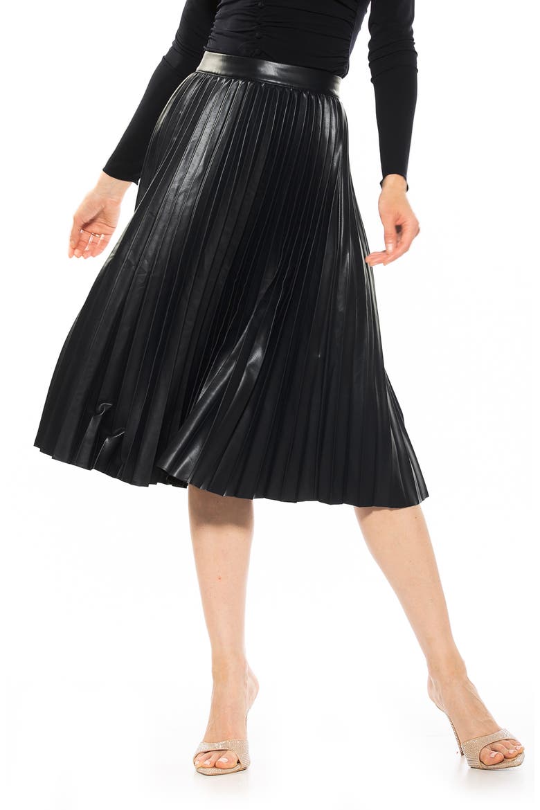 Luca High Waist Pleated Faux Leather Skirt, Main, color, BLACK