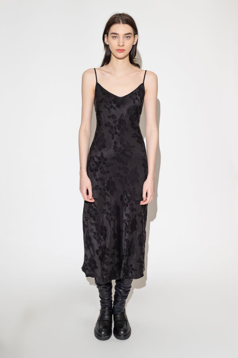 Desire Floral Jacquard Bias Slip Dress, Alternate, color, Black Floral
