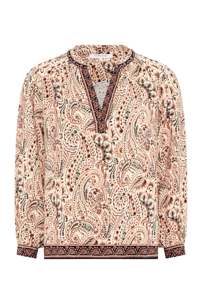 Amaya Paisley Print V Neck Blouse, Alternate, color, Natural