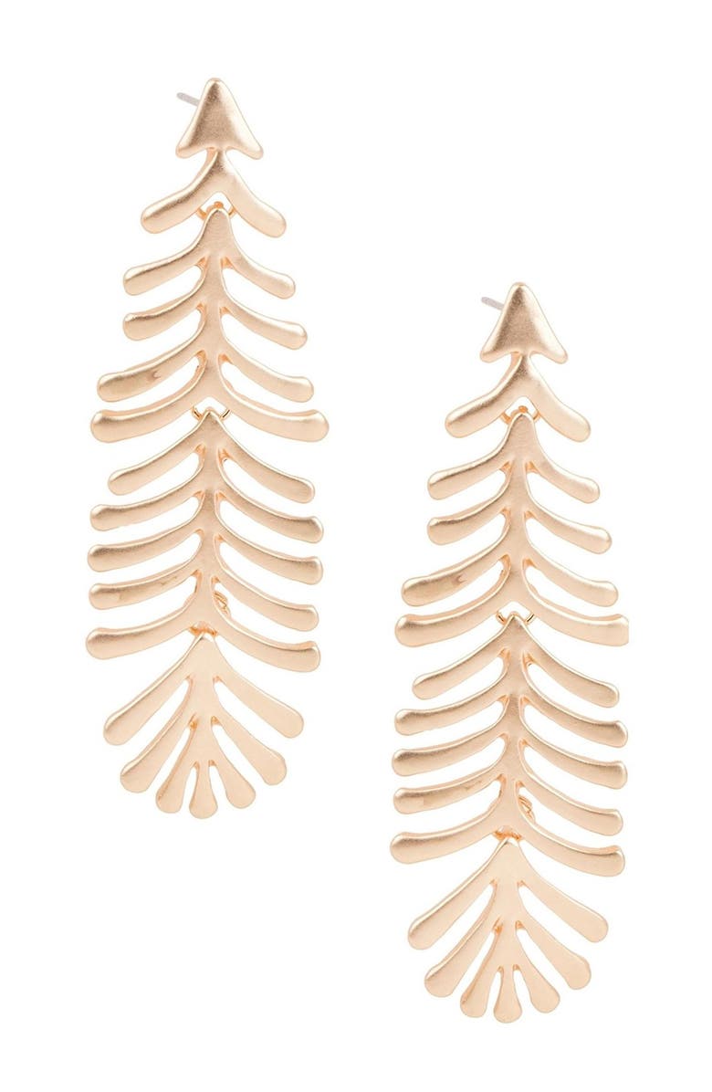 SAACHI Feather Linear Drop Earrings, Main, color, Gold