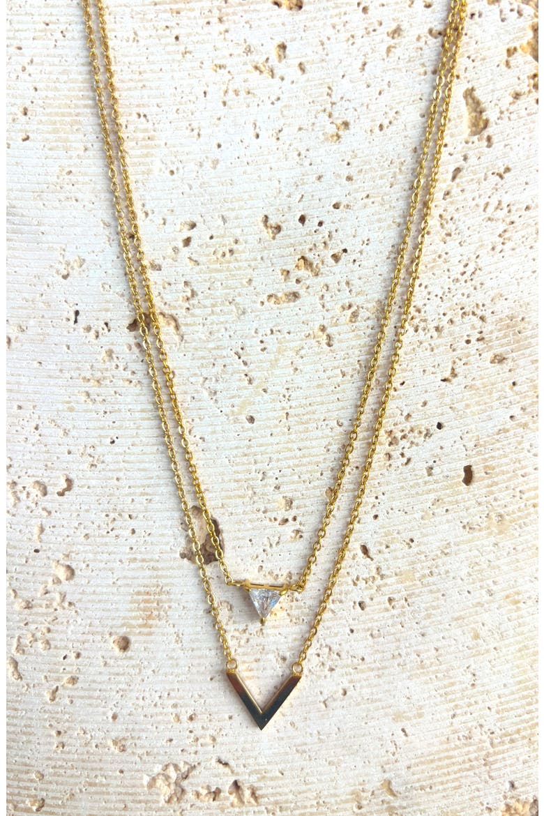 Set of 2 18K Gold Plated Cubic Zirconia Pendant Necklaces, Alternate, color, GOLD