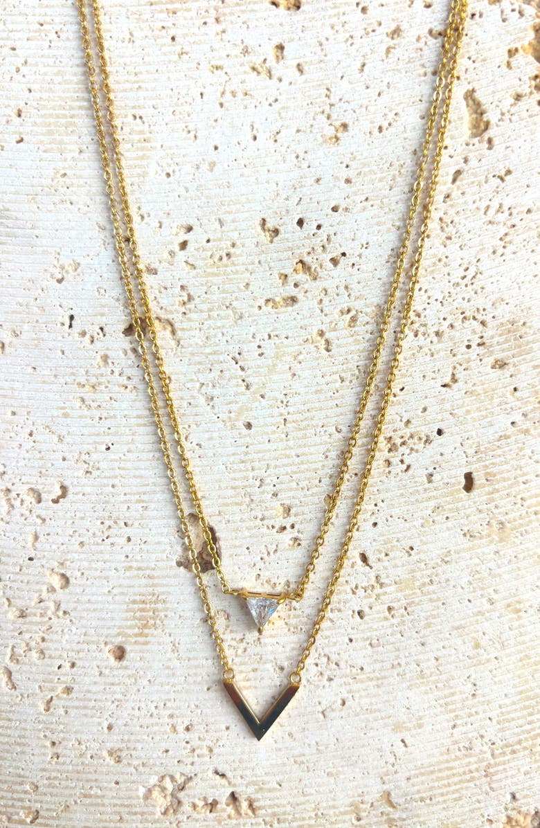 Adornia Set of 2 18K Gold Plated Cubic Zirconia Pendant Necklaces, Alternate, color, Gold