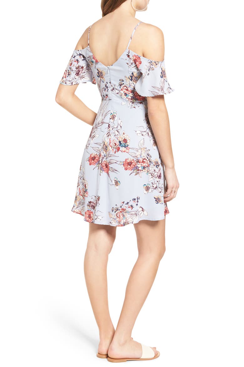 Off the Shoulder Fit & Flare Dress, Alternate, color, BLUE FLORAL