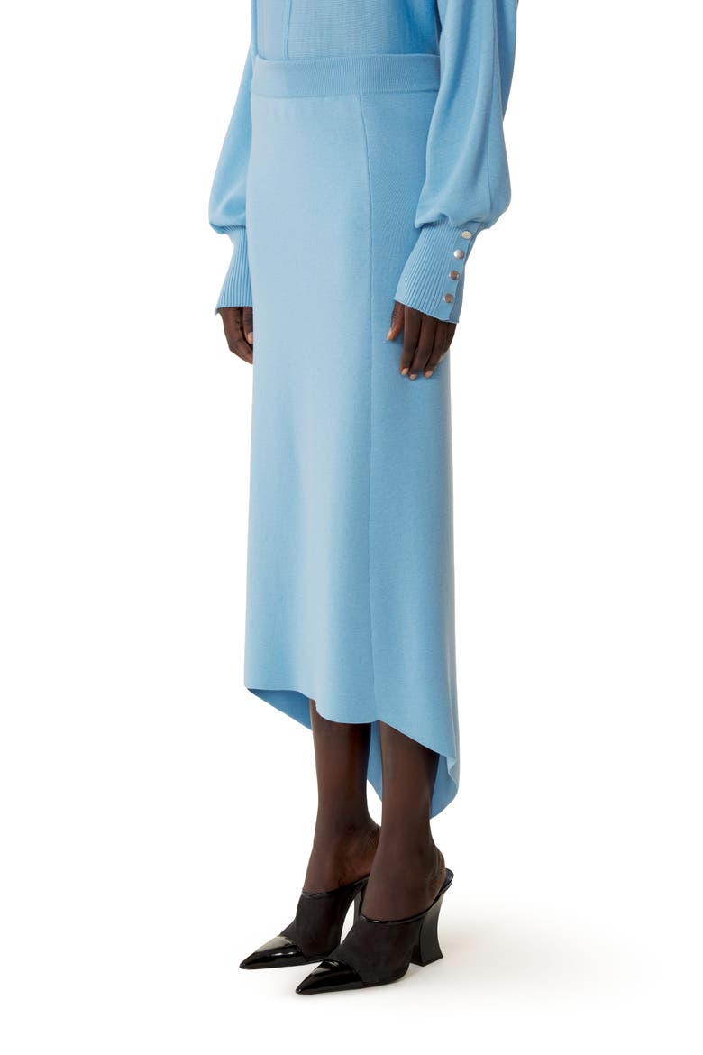 Buttoned Long Skirt In Merino Wool, Alternate, color, Periwinkle