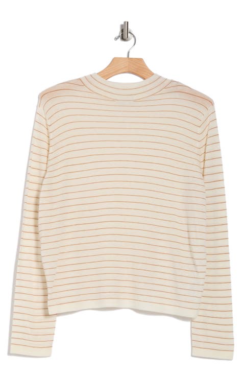Stripe Mock Neck Wool Blend Sweater (Plus)