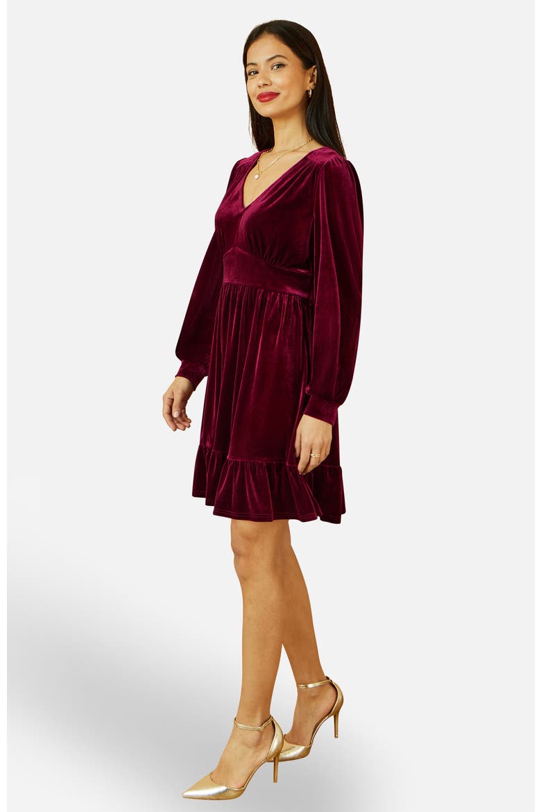 Velvet Long Sleeve Skater Dress, Alternate, color, Burgundy