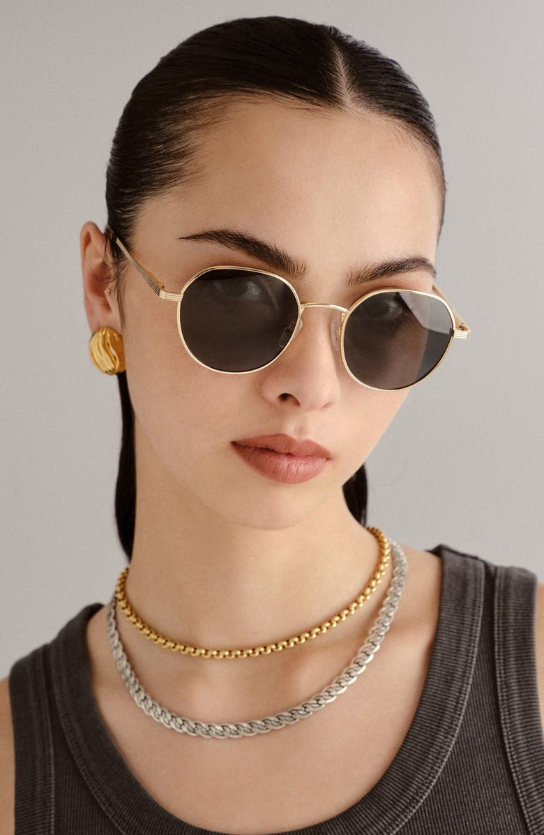 Le Specs Odyssey Round Sunglasses, Alternate, color, Gold/ Khaki Mono Pol