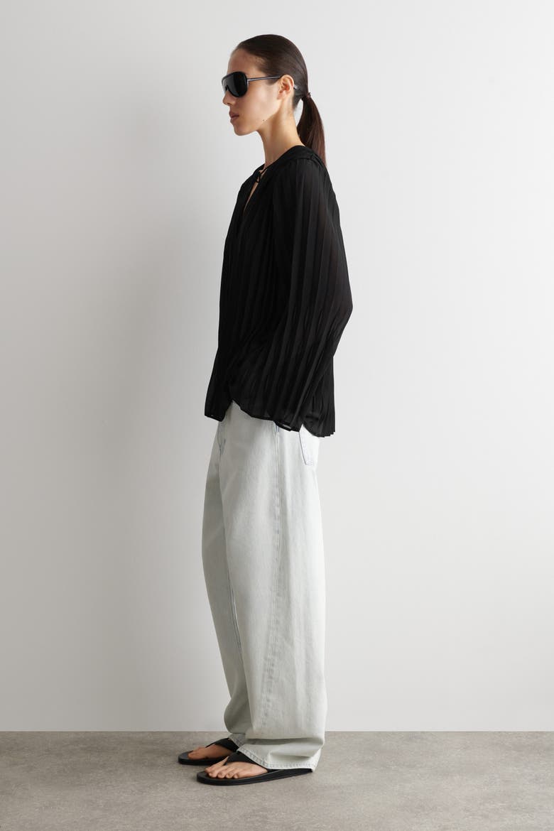 Tie-Front Pleated Georgette Blouse, Alternate, color, BLACK