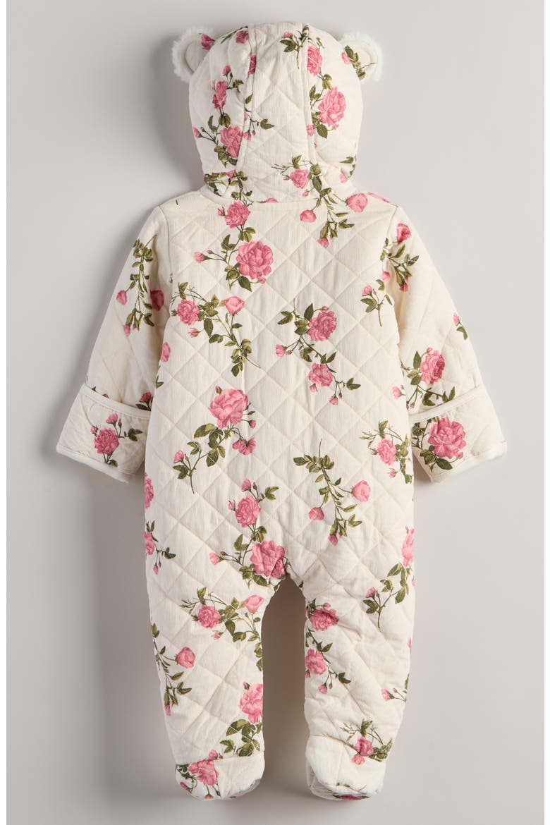 Hooded Quilted Fleece Lined Bunting, Alternate, color, IVORY EGRET MOOD FLORAL