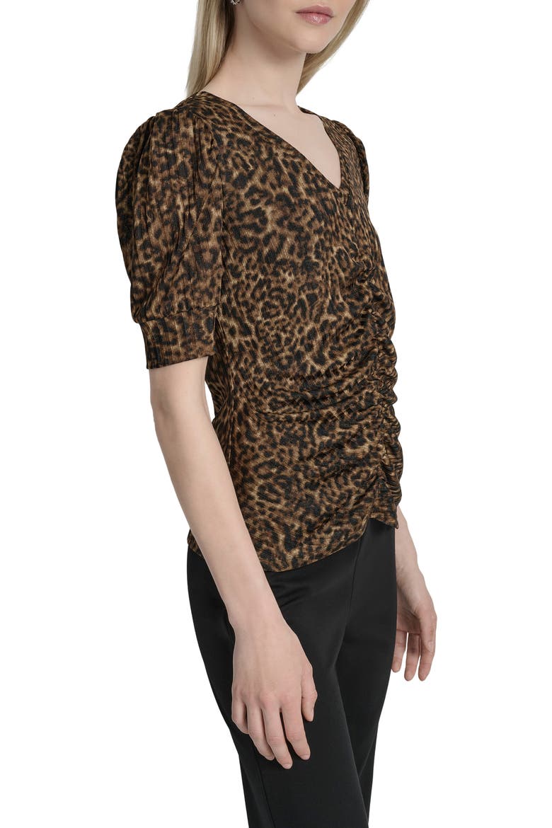 Print Ruched Puff Sleeve Top, Alternate, color, COMPACT CHEETAH