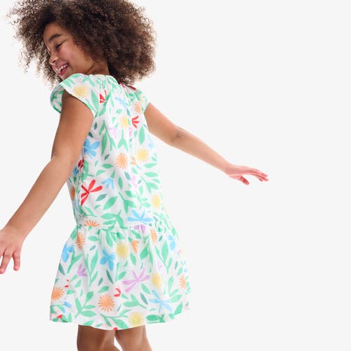 Primary Kids Swing Dress In Bright Backyard In White Backyard Print
