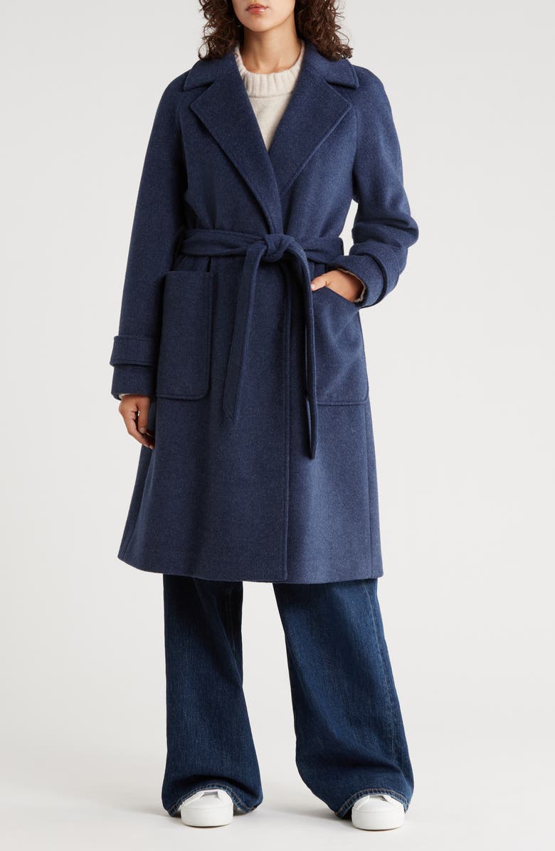 BCBGeneration Missy Belted Wrap Coat, Main, color, Navy