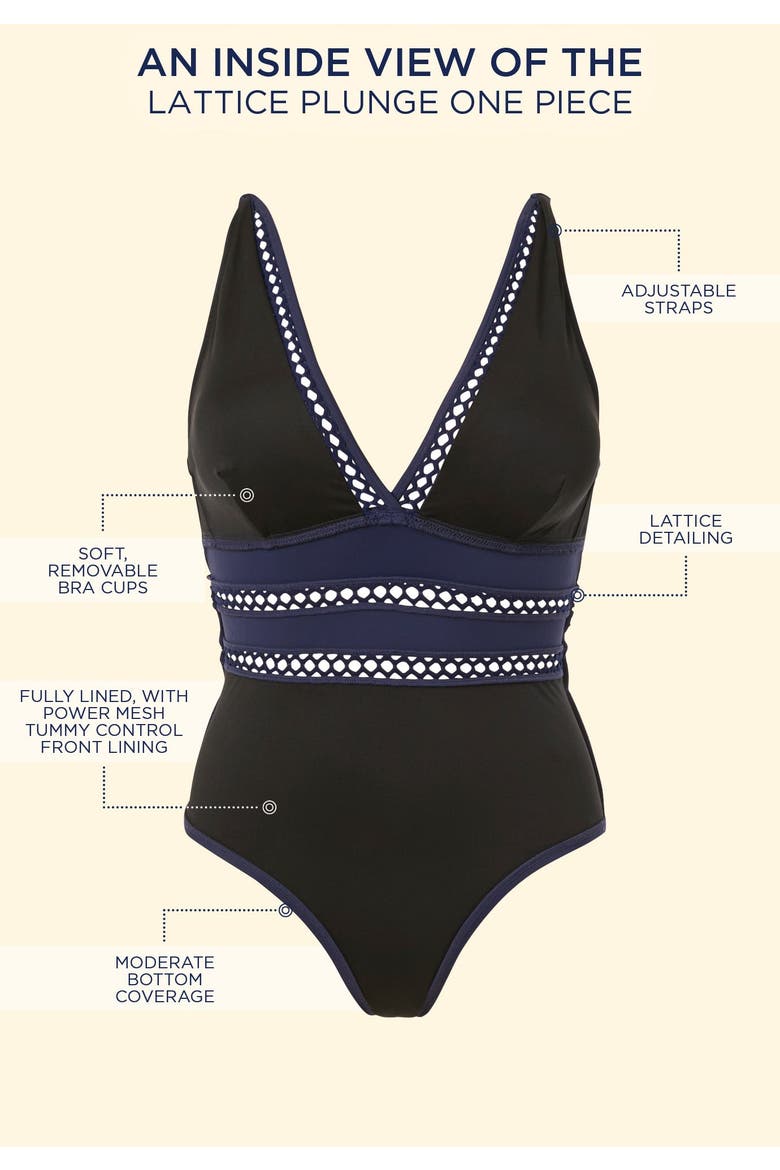 Lattice Plunge One Piece Swimsuit, Alternate, color, Black