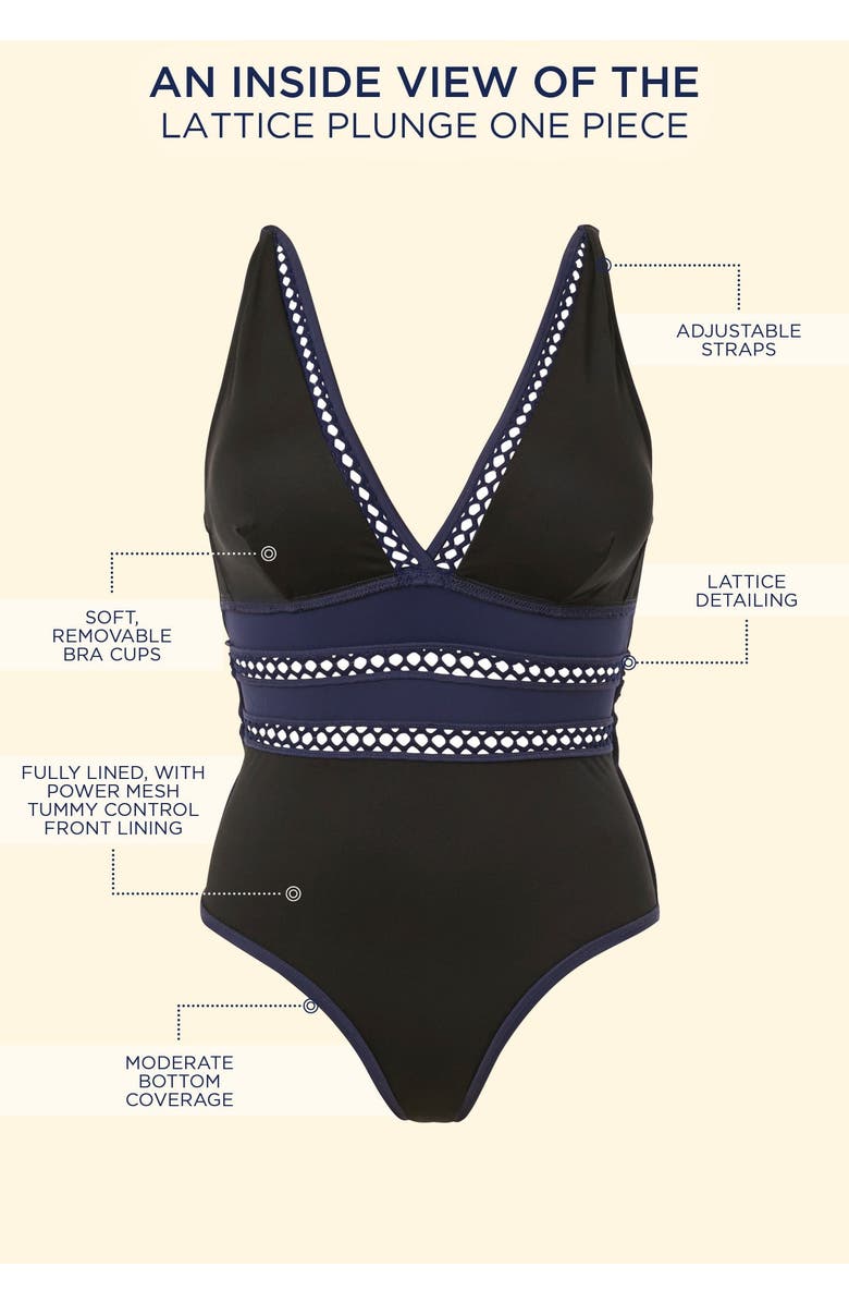 Swimsuits for All Lattice Plunge One Piece Swimsuit, Alternate, color, Black