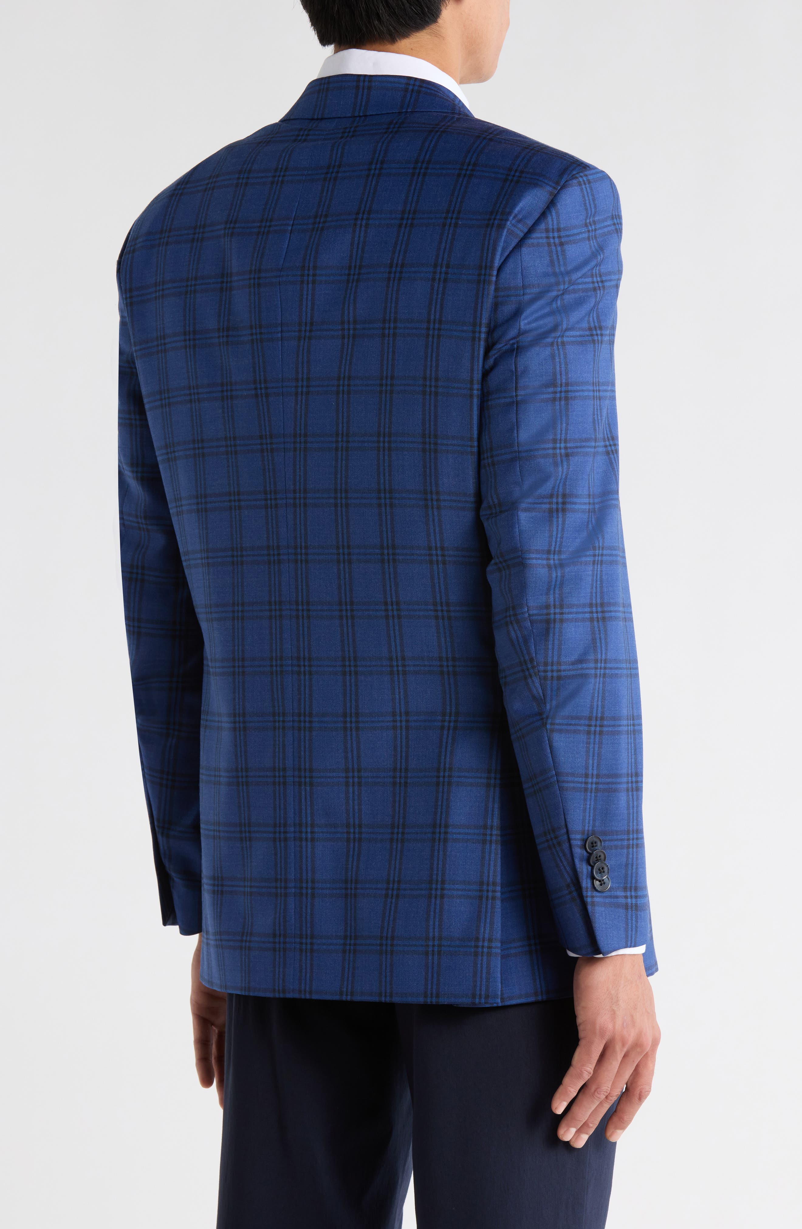 Blue Plaid Notch Lapel Wool Sport Coat - image 2