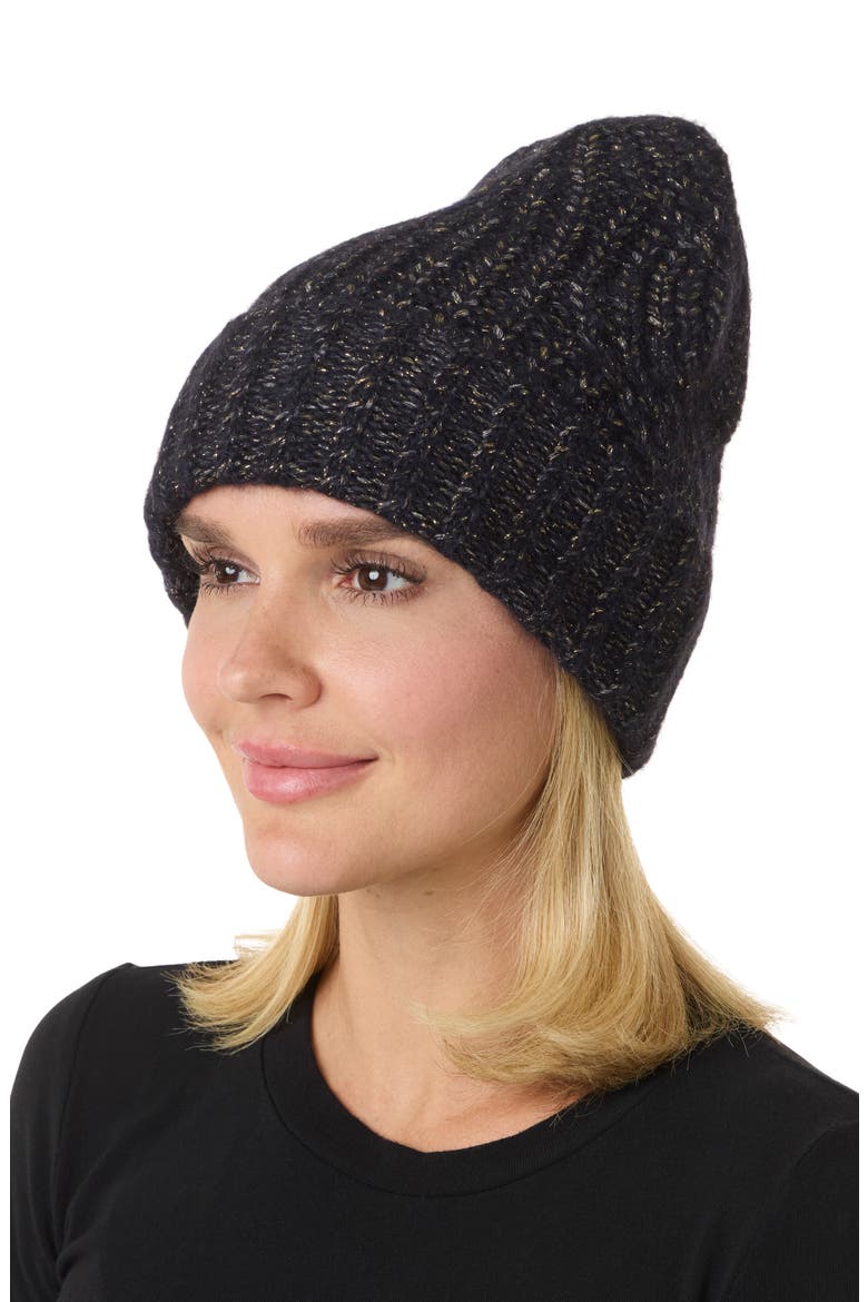 Sparkle Twist Rib Beanie, Main, color, BLACK