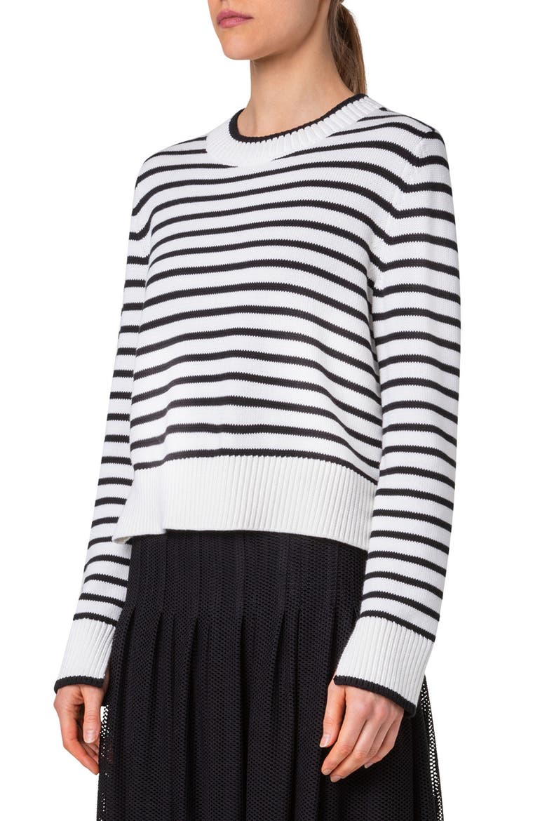 Stripe Boxy Cotton Sweater, Alternate, color, CREAM-BLACK