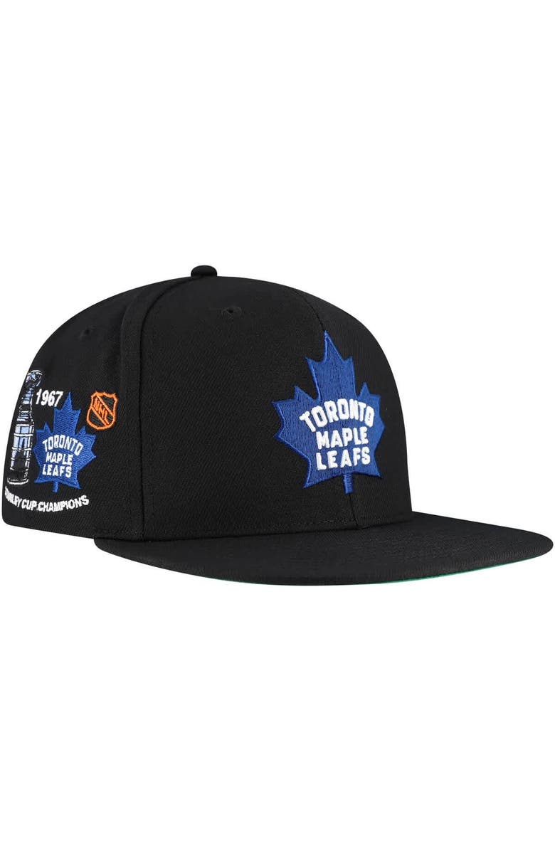 Mitchell & Ness Men's Mitchell & Ness Black Toronto Maple Leafs Core Top Spot Snapback Hat, Main, color, Black