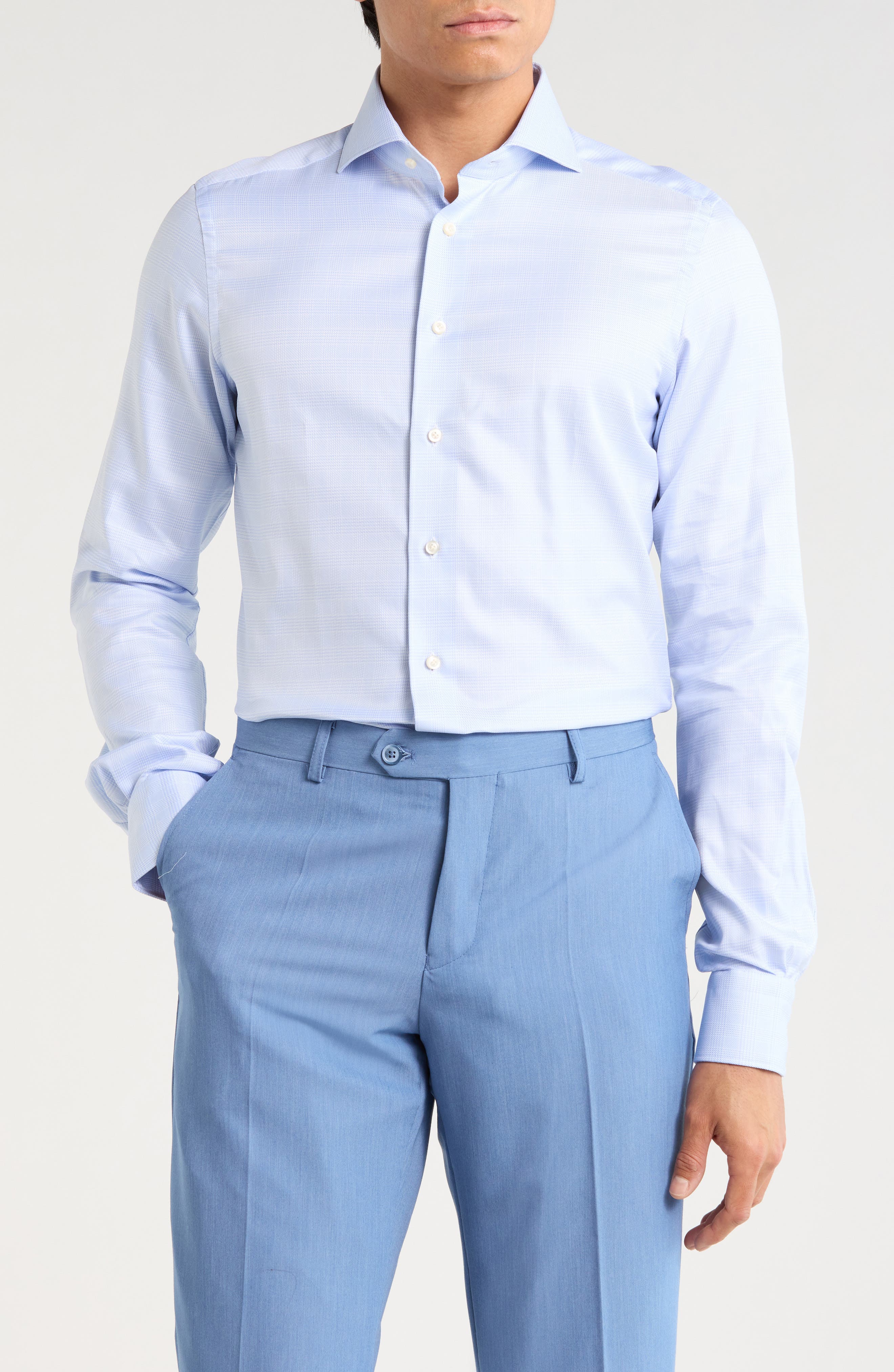 Emanuel Berg Traveller Modern Fit Plaid Dress Shirt