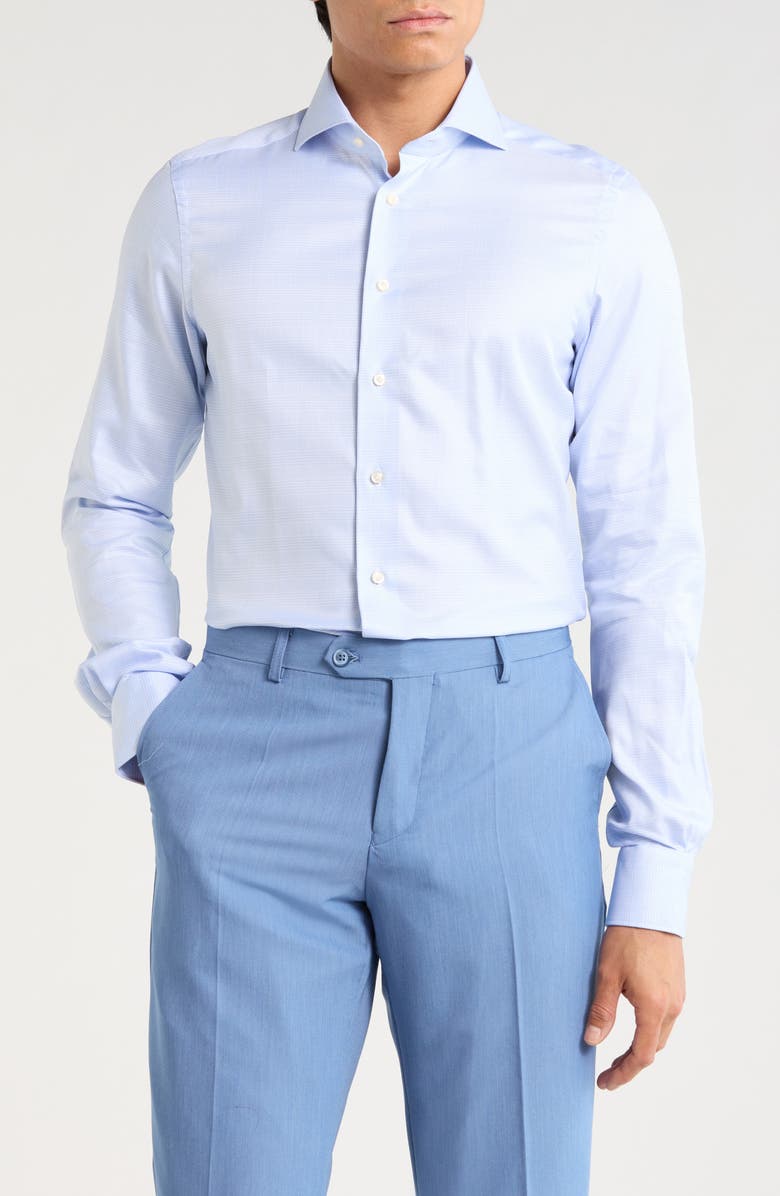 Emanuel Berg Traveller Modern Fit Plaid Dress Shirt, Main, color, Bright Blue