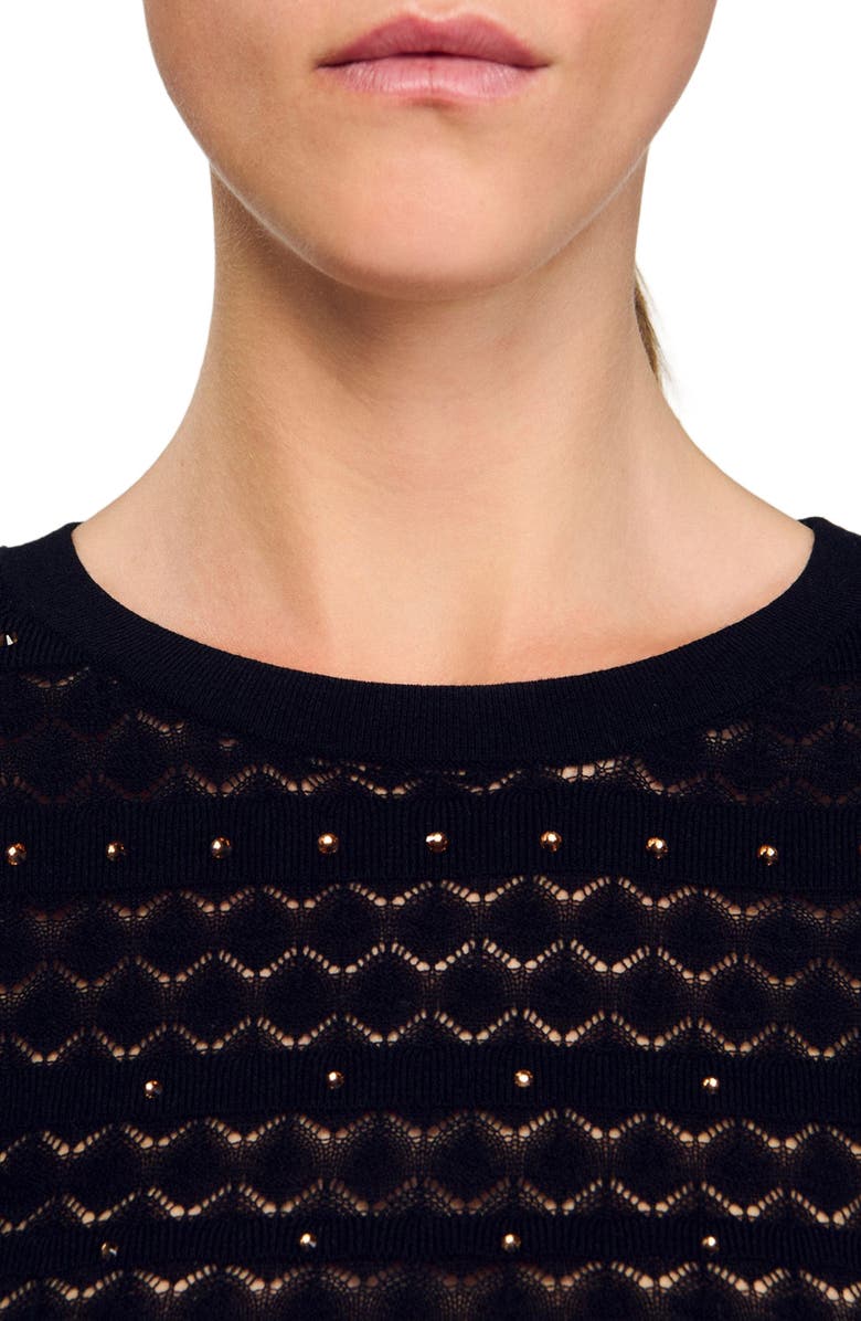 SANDRO Rhinestone knit maxi dress, Alternate, color, Black