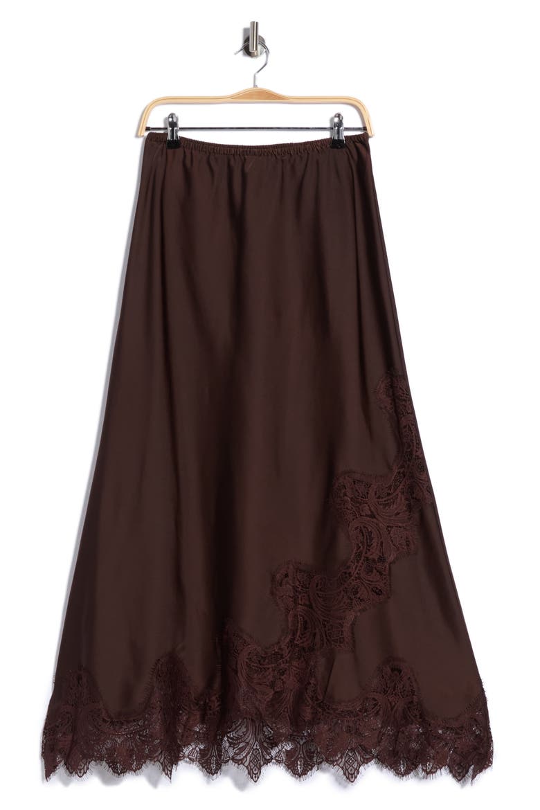 Satin Lace Maxi Skirt, Main, color, CHOCOLATE/ CHOCOLATE