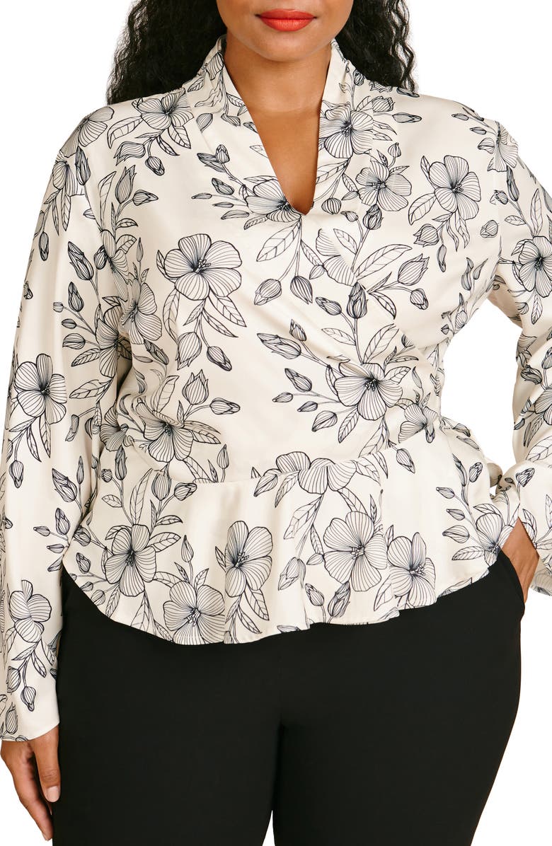 11 Honoré Esther Floral Long Sleeve Wrap Top, Main, color,