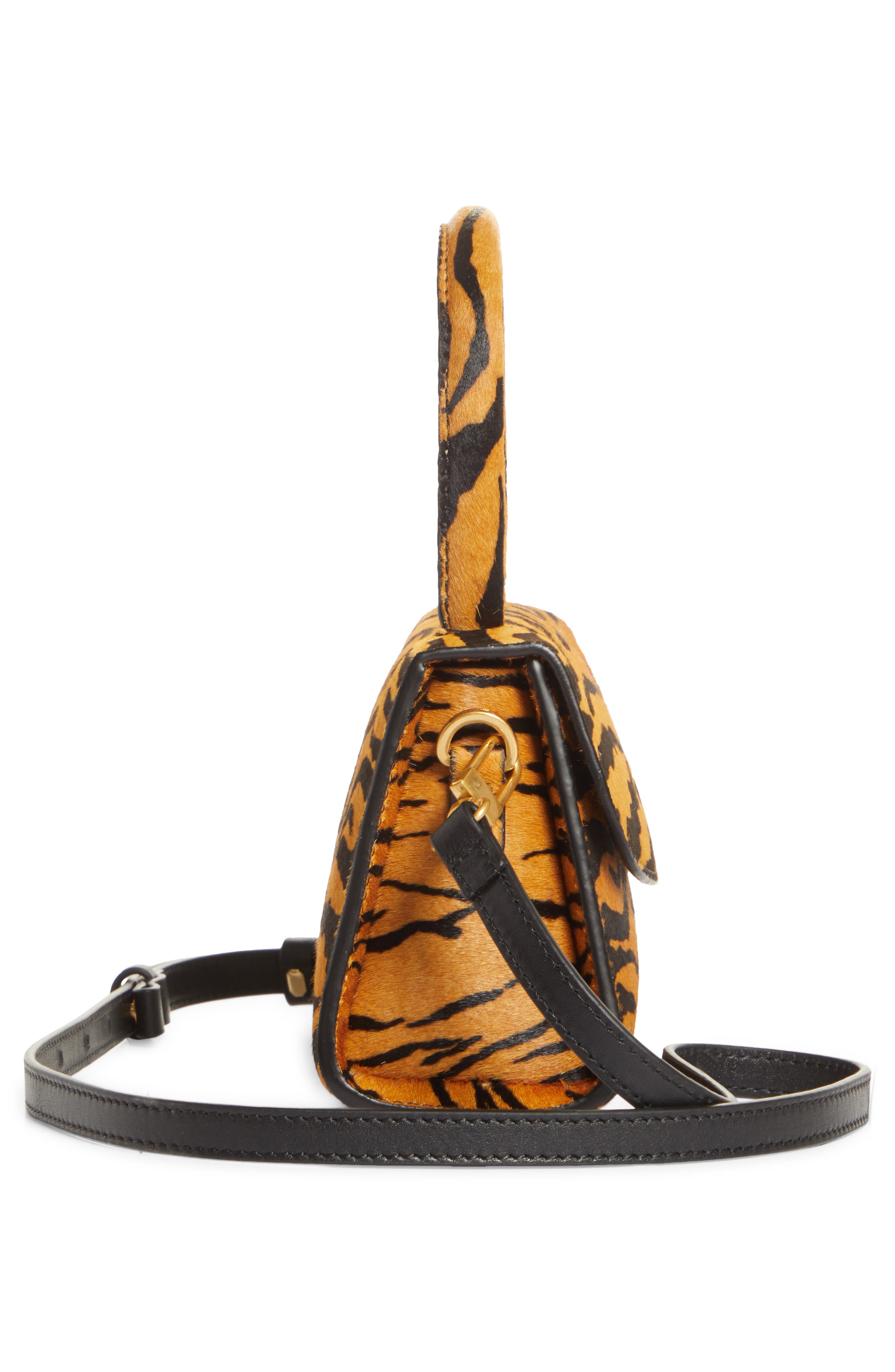 By Far Mini Tiger Print Genuine Calf Hair Top Handle Bag, Alternate, color, 