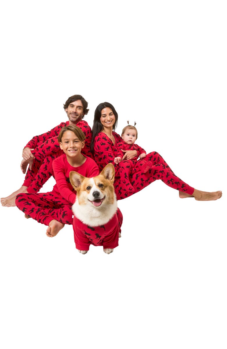 Leveret Kids Footed Printed Cotton Matching Family Holiday Pajamas, Argyles & Holiday Prints, Alternate, color, Moose