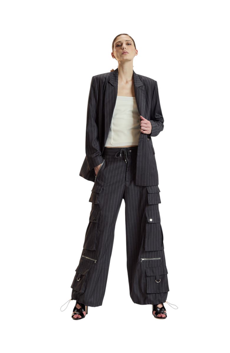 Cynthia Rowley Pinstripe Cargo Pants, Main, color, Heather Grey