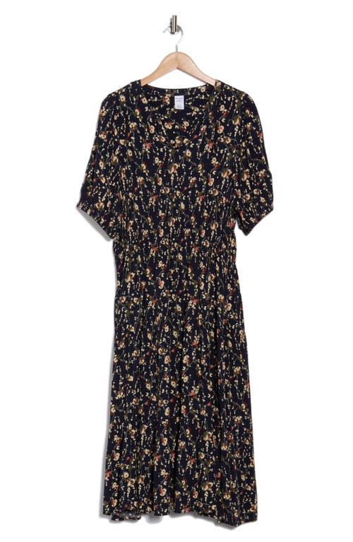 Melrose And Market Crinkle Midi Dress In Navy- Rust Drooping Floral