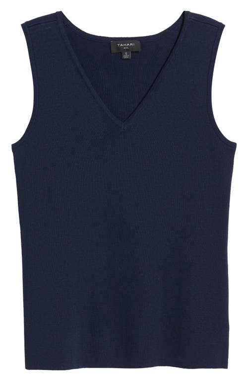 Tahari Asl V-neck Sweater Tank In Navy