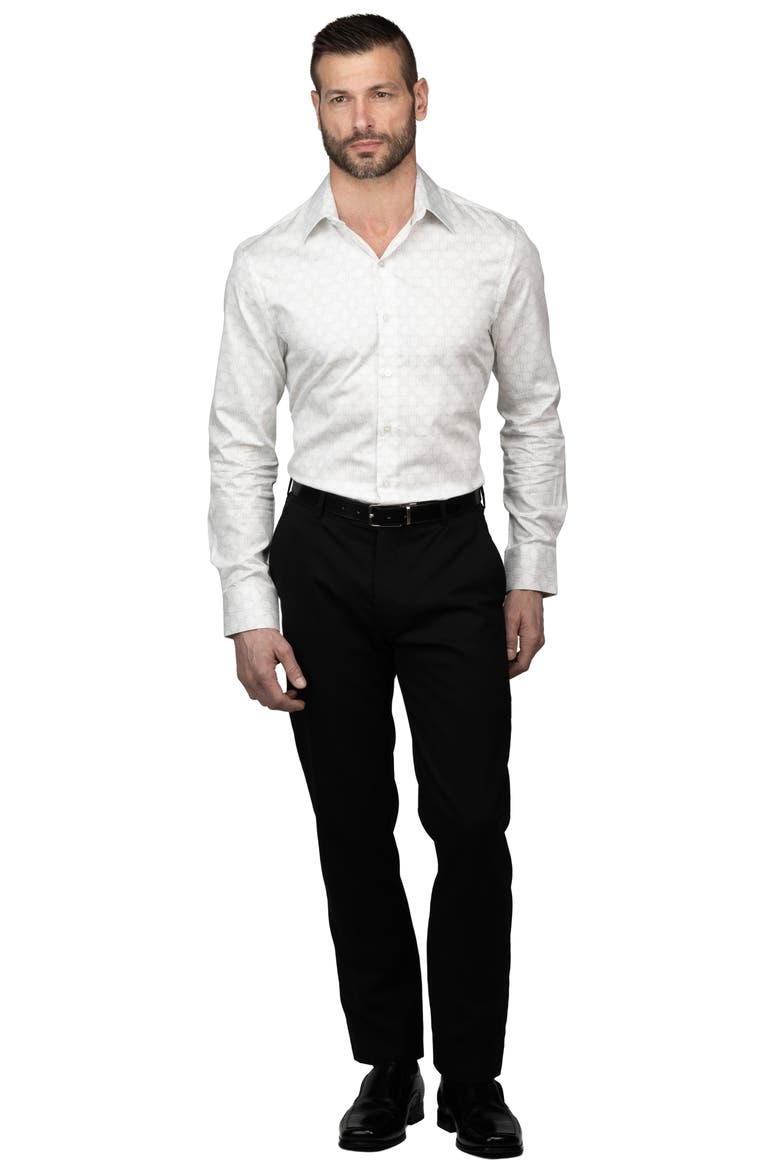 Trim Fit Grid Pritn Cotton Dress Shirt, Alternate, color, WHITE