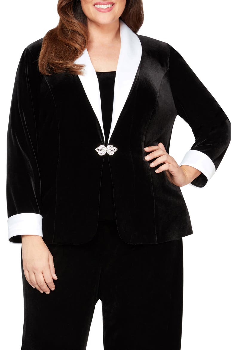 Velvet Tank Top & Jacket Set, Main, color, BLACK/WHITE
